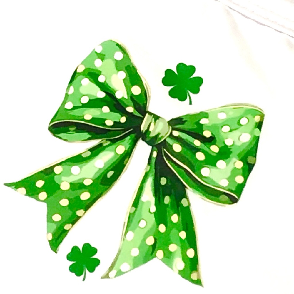 White T-Shirt with Green Bow Design and clovers - Picture 2 of 4